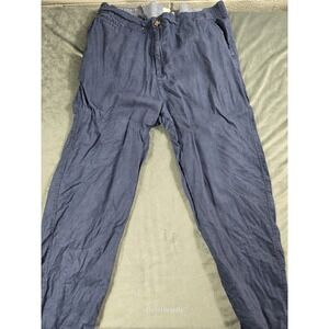 Panama Jack Pants Mens Medium Blue 100% Linen Drawstring Elastic Waist‎ Casual